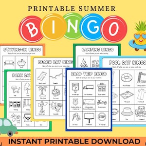 Pacote de jogos de bingo para crianças para impressão – 6 cartões divertidos de caça ao tesouro para ambientes internos, piscina, praia, parque, viagem de carro e acampamento – Download instantâneo Kids Ac
