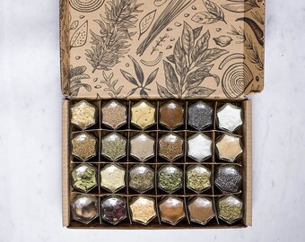 Kit de horneado artesanal Gneiss Spice / 24 condimentos orgánicos en frascos magnéticos / ¡Regalo para panadero, hermana, mamá, esposa o hija!