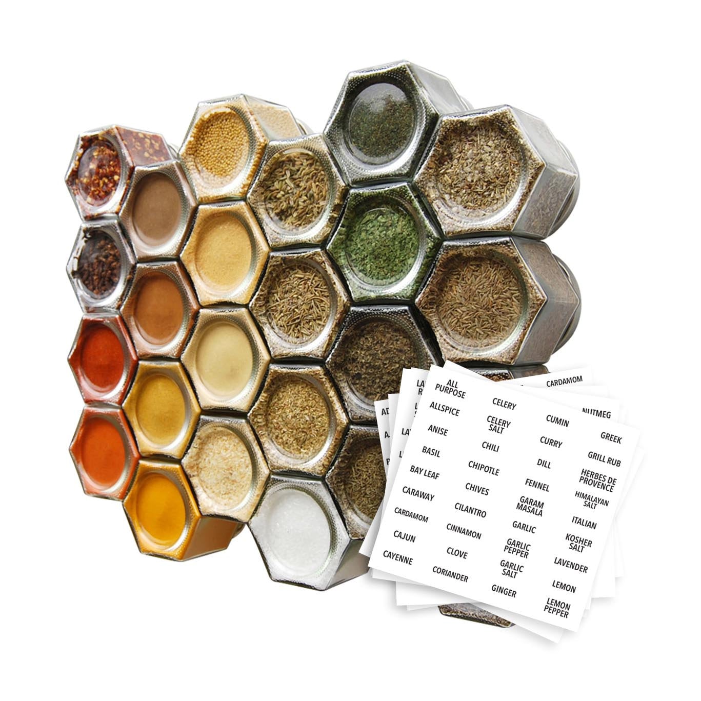 24 Large Empty Jars | Magnetic Spice Rack with Wall Base 20x10