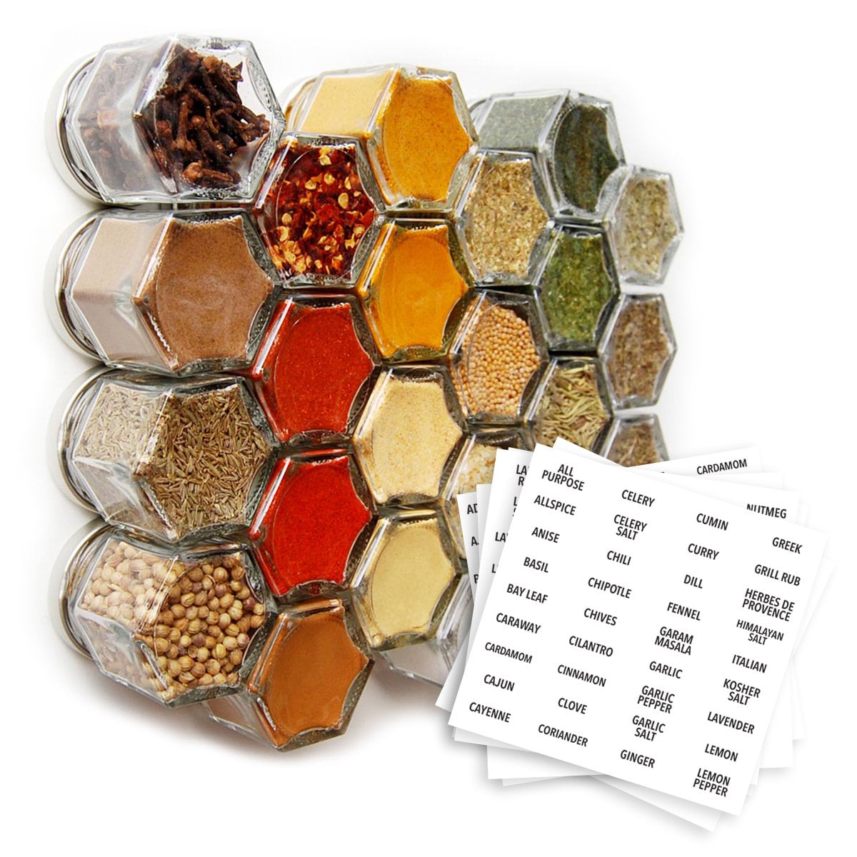 Gneiss Spice DIY Wall Hanging Magnetic Spice Rack (24 Small Jars, Silver Lids, 12x15 Stainless Plate)