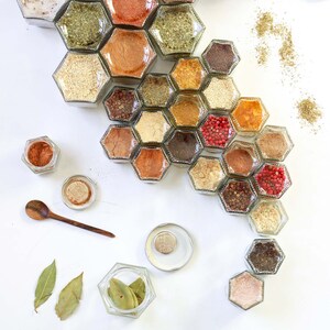 INDIAN 7 Organic Seasonings in Magnetic Jars Unique Gift Idea for World Traveler Tandoori Garam Masala Chaat Masala image 4