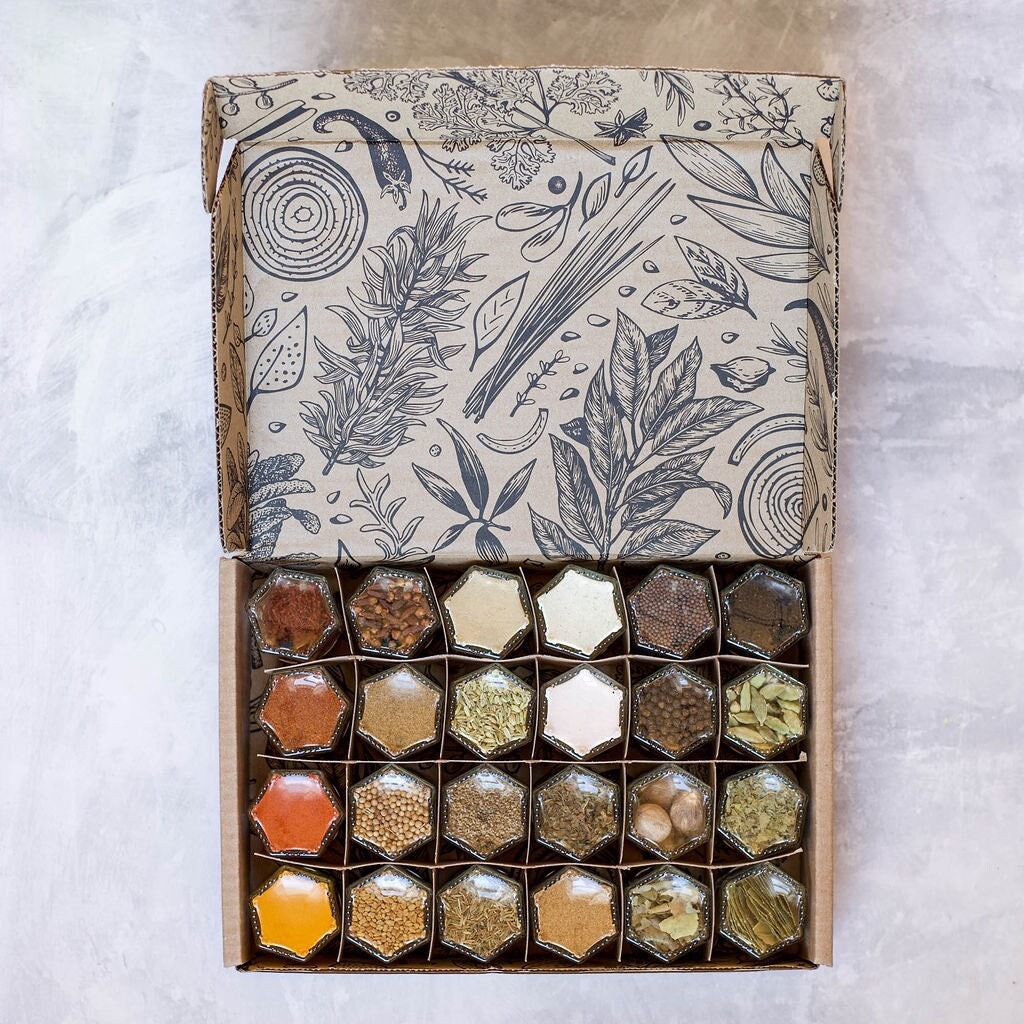Gneiss Spice Masala Dabba Kit 24 Organic Indian Seasonings Small Magnetic Glass Jars Unique Gift for Foodie Etsy Hong Kong