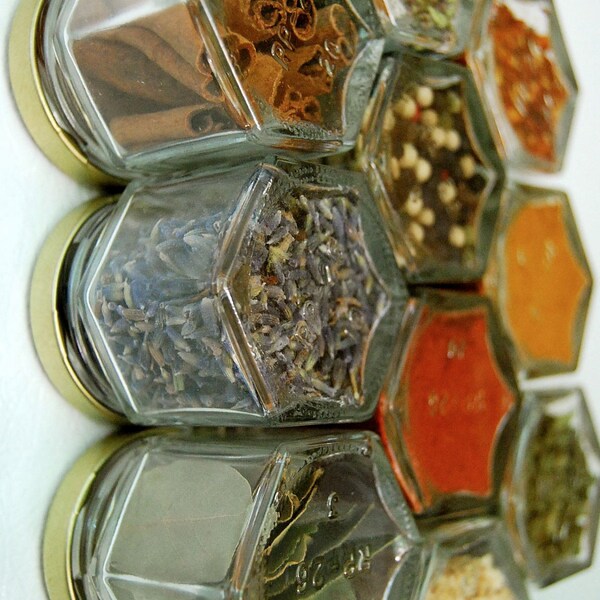 Reserved for Julie and Jarrod's Wedding Registry, set 1. TEN customized magnetic spice jars.