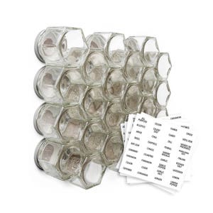 Magnetic Spice Rack by Gneiss Spice 24 Large Empty Glass Jars Clear Labels Sticks to Fridge Kitchen Storage and Organization image 1