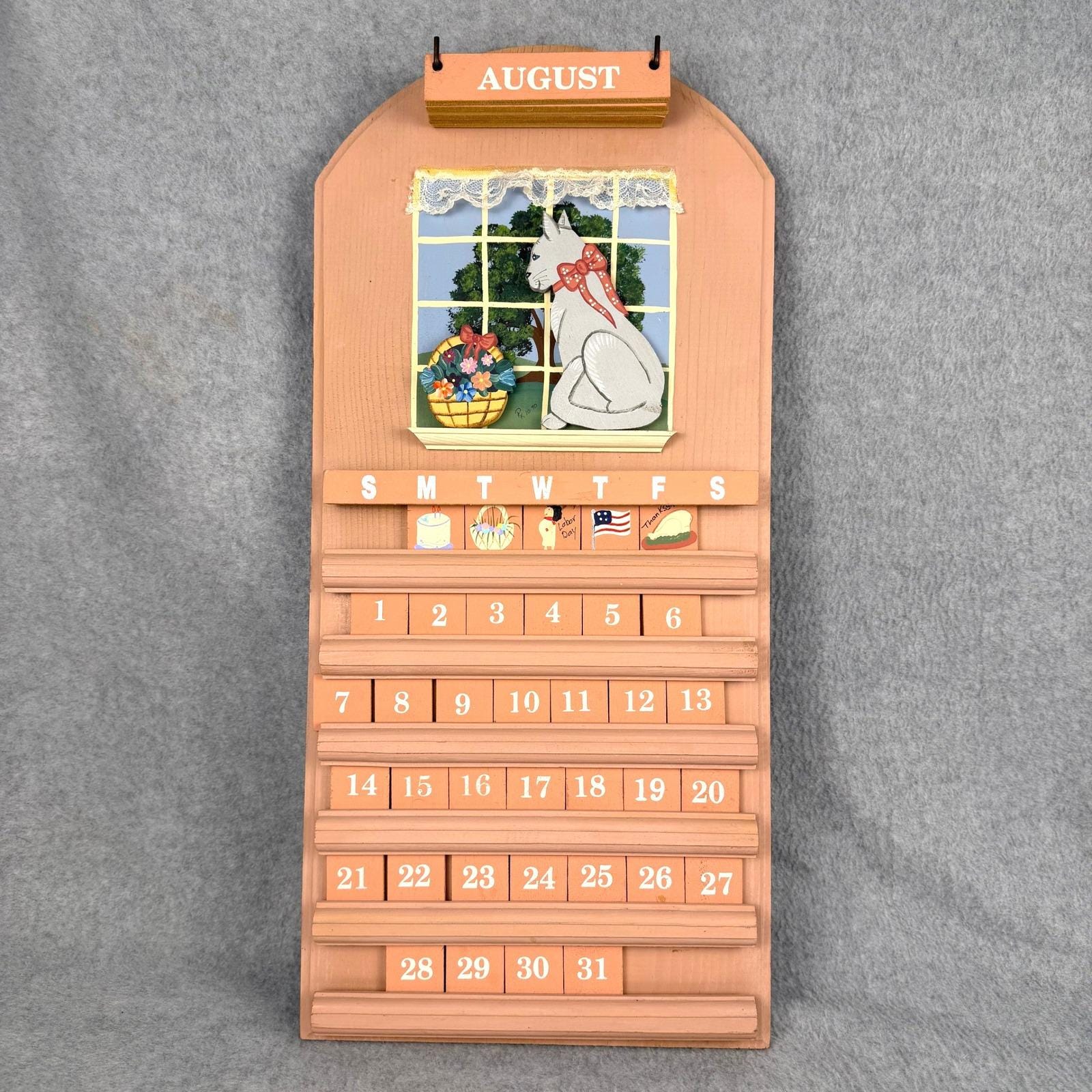 Perpetual Vintage Wooden Calendar Cat - Etsy