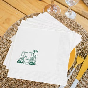 Golf Cart Just Married Car Sketch Cocktail Napkins, Engagement Party, Rehearsal Dinner, Bridal Shower, Golf Theme Wedding Party, Table Decor