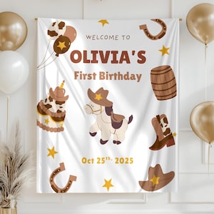 Personalized Rodeo First Birthday Decor, Custom First Birthday Part Banner, Rodeo Birthday Backdrop, 1st Birthday for baby Tapestry decor