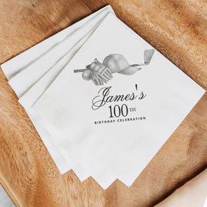 Elegant Classic Golf 90th Birthday Party Custom Napkins, Golf Cocktail Napkins, Golf Birthday Napkins, Beverage Napkins, Cocktail Napkins