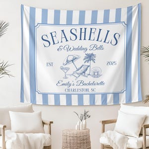 Seashells and Wedding Bells Bachelorette Party Banner Personalized Beach Bachelorette Backdrop Coastal Bachelorette Party Decor Tapestry