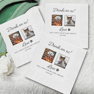 Custom Pet photo Cocktail Napkins, Custom Pet Portrait Wedding Napkins, Dog Wedding Napkins, Custom Cat Cocktail Napkins, pet Napkins decor