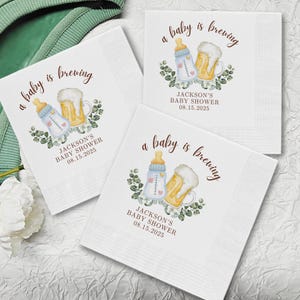 Custom Baby Shower Napkins, Personalize a baby is brewing Baby Napkins, Baby Name Napkins, Personalized Cocktail Napkins