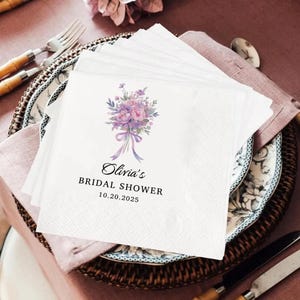 Personalized Bridal Shower Napkins, Custom Wedding Shower Napkins, Floral Guest Towels, Printed Napkins, Luncheon Cocktail Napkins