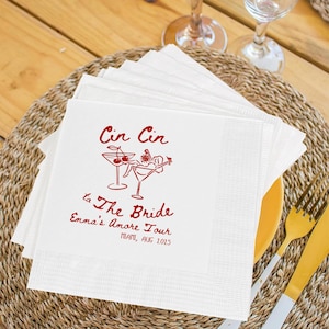 Personalized Cin Cin Cocktail Wedding Napkins, Custom Bachelorette Beach Party Favor, Bach Club Napkins, Bachelorette Party Napkins