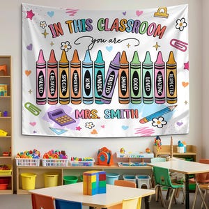 Welcome to Classroom Tapestry, Custom Name Teacher Tapestry, Classroom Decor, Welcome To Class Banner, Teacher Gifts, Back To School
