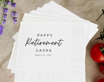 Retirement Party Napkins, Table Decor, Happy Retirement Cocktail Napkins, Various Napkin Color and Foil Choices