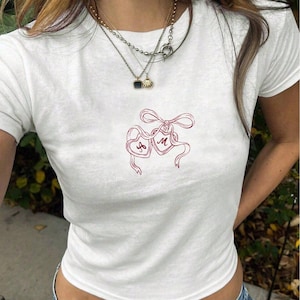 Coquette baby tee Embroidered tank top personalized locket Dainty Cute Bachelorette Party Shirt Vintage Aesthetic Wedding Bridal Gift Top