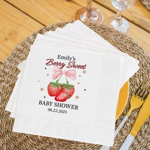 Custom Berry Sweet Baby Shower Napkins, Cute Strawberry Baby Shower, Personalized Baby Name Napkins, Baby Shower Napkins, Baby Shower Party