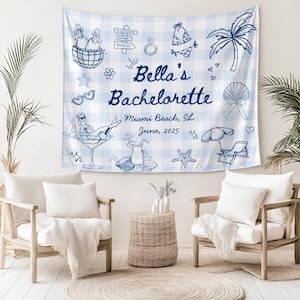 Bachelorette Party Decor, Custom Location Bachelorette Tapestry, Personalized Bachelorette Beach Party Banner, Beach Bachelorette Backdrop
