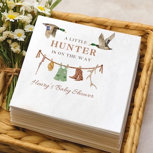 A Little Hunter is on the Way Baby Shower Napkins, Hunting Baby Shower Napkins, Beverage Cocktail Guest Towels, Napkins For Party Decor