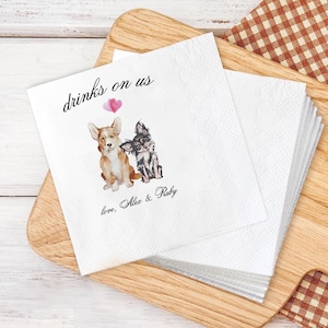 Custom Pet Cocktail Napkins, Custom Pet Portrait Wedding Napkins, Dog Wedding Napkins, Custom Cat Cocktail Napkins, Customized Pet Napkins