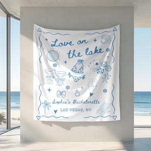 Custom Love On The Lake Bachelorette Tapestry Decor Personalized Lake Bach Party Banner Girl Trip Camping Bachelorette Weekend Backdrop Sign