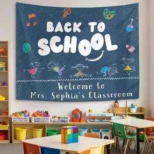 Personalized Classroom Decor,  Composition Notebook Welcome Teachers Name Classroom Banner, Teacher Appreciation Gifts, Classroom Tapestry