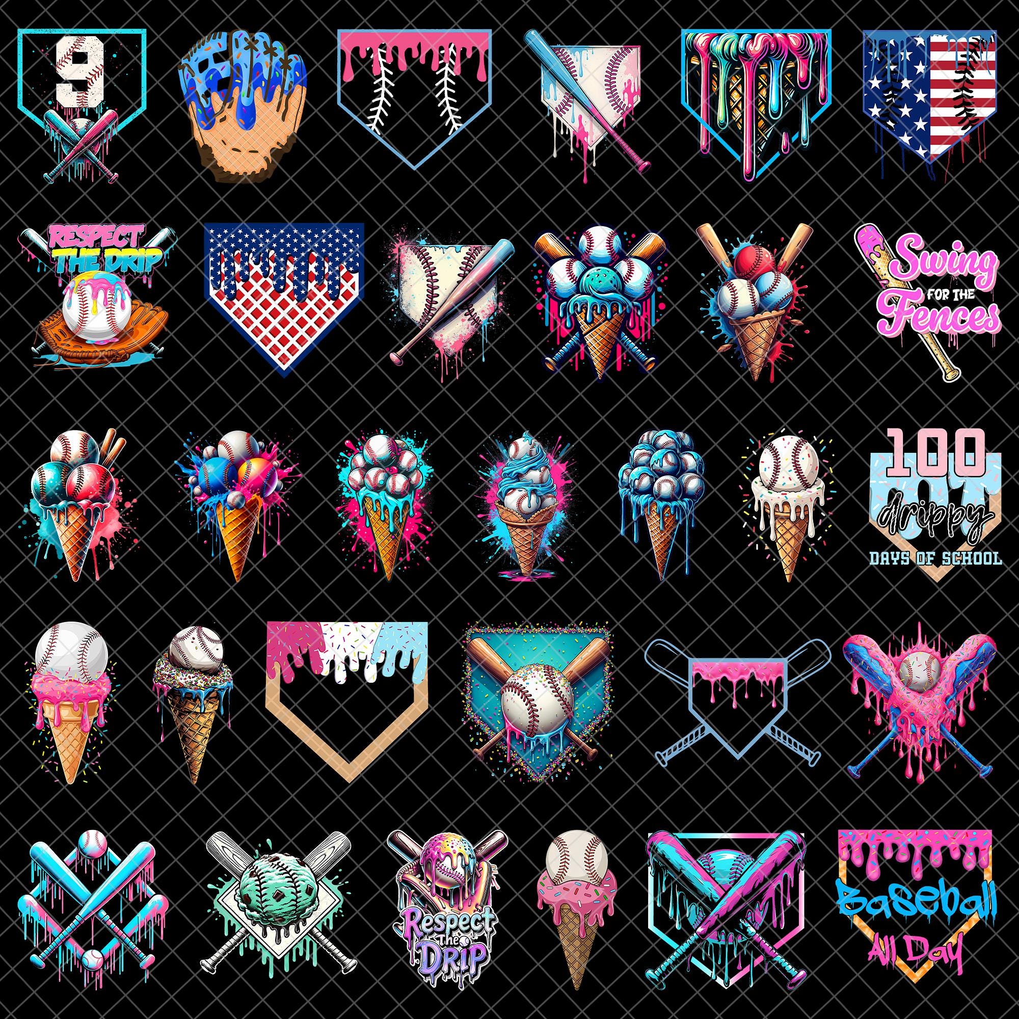 Baseball Ice Cream Drip PNG Bundle, Sport Ice Cream Drip Png, Baseball Mama Drip, Baseball Mom Dripping Png, Game Day Baseball