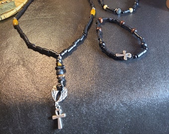 Men Ankh necklace, gift for him, musically note necklace and 2 bracelets set