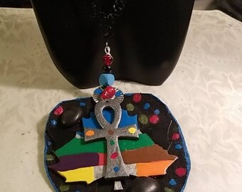 Wood Ankh Choker: Egyptian Necklace with Cowrie Shells