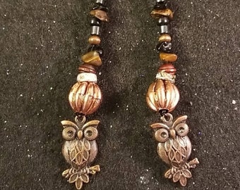 Antique Copper Owl Dangle Earrings: Bohemian Beaded Jewelry
