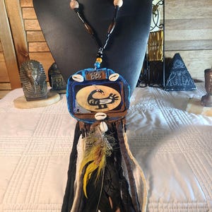 Sankofa Bird 20 inches black denim fabric feathers fringes charm necklace,  sankofa jewelry,  sankofa Bird necklace,  African necklace