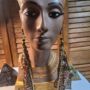 Bohemian Leopard Print Satin Fabric Fringe Earrings: 7 Inch Long