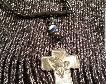 Men or women Silver pewter Cross necklace,  Christian cross necklace