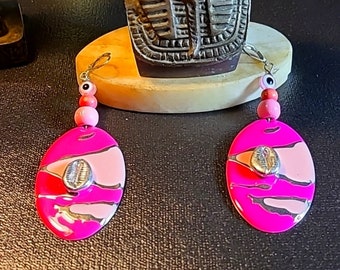 Hot pink and soft pink cowrie shells earrings,  pink cowrie shells earrings,  beach earrings