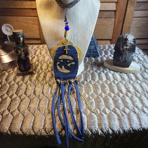 Eye of horus denim fabric necklace, eye of horus denim fabric necklace, eye of Ra blue jeans necklace