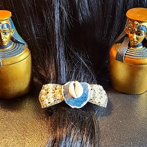 Bohemian style denim cowrie hair clip,  denim cowrie hair Barette,  gift for her