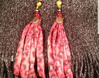 Fringes earrings, leopard print earrings,  bohemian earrings,  boho earrings,  gift for her - Jazzy felt red leopard print earrings