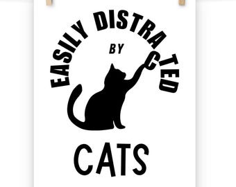 Easily Distracted Black Cat Wall Art Print Poster | Mid Century Modern Home Decor | Living Room Retro Art | Gift for Cat Lovers