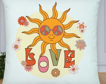 Hippie Love Pillow | 1960's Retro Graphic Throw Pillow