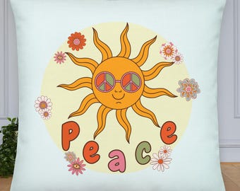 Hippie Peace Pillow: 60s Style Linen-Feel Throw Pillow