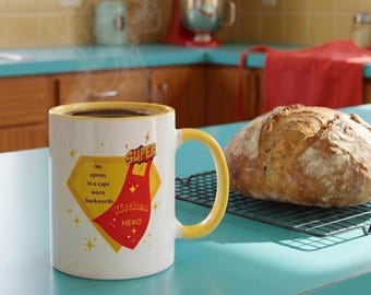 Super Kitchen Hero Mug | Retro Mid Century Ceramic Mug | Gift for Mom | Funny Dad Kitchen Gift