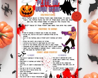 Juego de Halloween con plato en la cabeza, actividad para fiestas de Halloween, juegos divertidos de Halloween, juegos de Halloween para adultos y niños, juego para fiestas de oficina de octubre