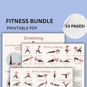 30 Day Full Body Workout Challenge, Fitness Planner Bundle, Home Exercise for Beginners, Strengthen Legs, Arms & Core, Digital Workout,