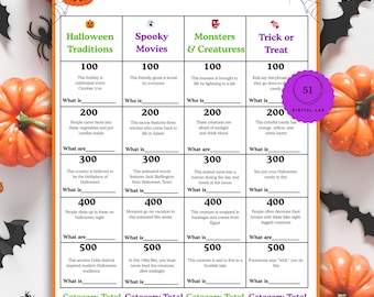 Jeopardy de Halloween, Juego de Halloween para niños, Juego de fiesta de Halloween para adolescentes, Juego familiar de Halloween, Juego de trivia de Halloween, Juego de fiesta de Halloween