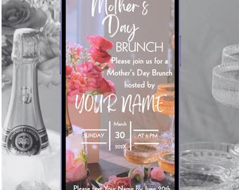 Kwiatowe zaproszenie na brunch z okazji Dnia Matki: Edytowalne zaproszenie cyfrowe