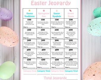 Juego de preguntas y respuestas sobre el Jeopardy de Pascua: Actividad familiar divertida (Descarga digital)