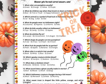 Halloween Trivia Game, Printable Halloween Trivia Quiz For Kids Teens Adult, Halloween Game Night,  Halloween Party Game, Fun Classroom Game