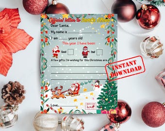 Carta a Papá Noel para niños - Descarga inmediata - Imprimible