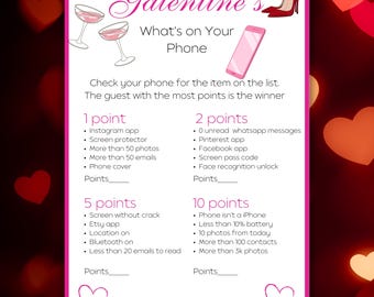 Juego de fiesta de Galentine "¿Qué hay en tu teléfono?" (PDF imprimible)