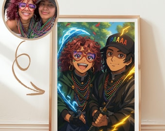 Custom Demon Hunter Style Couple Portrait from Your Photo | Personalized Anime Art | Digital Download | Anniversary & Valentine Gift Cards